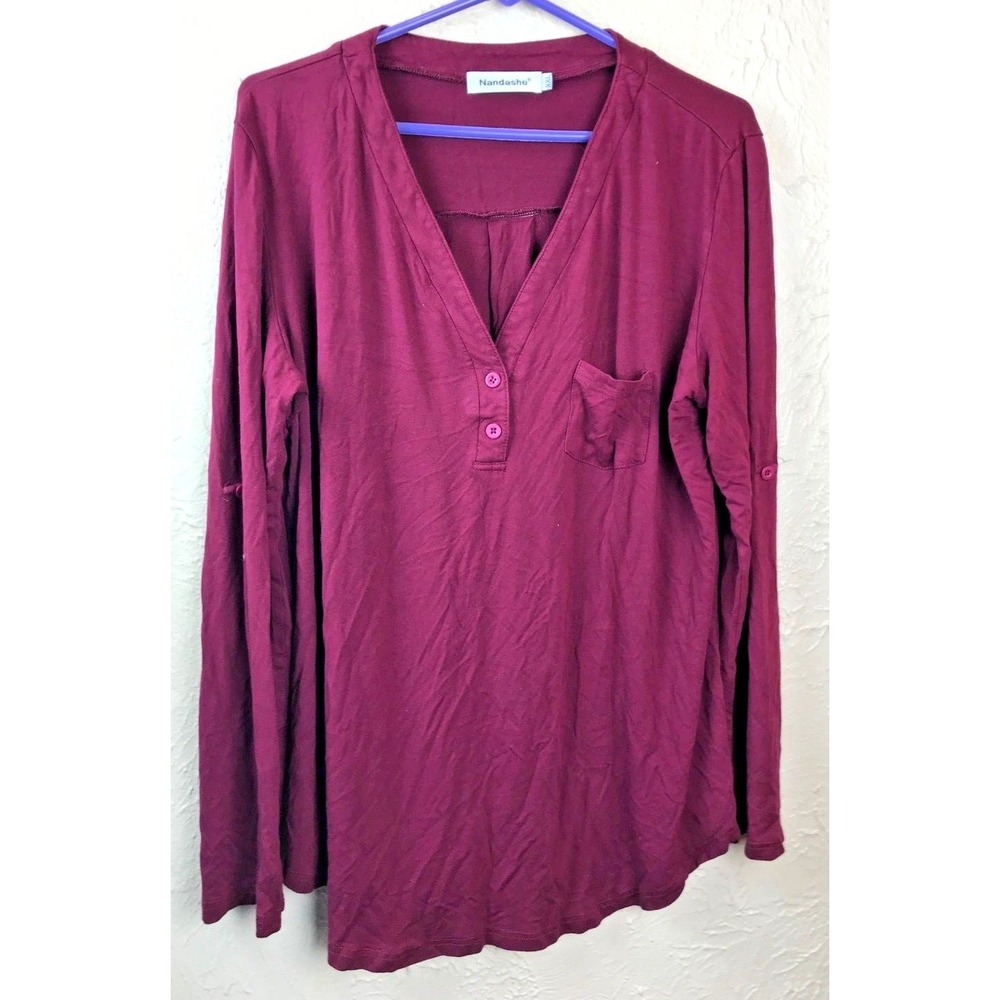 Nandashe Women Split V-Neck 3/4 Roll-Up Sleeve Button Down top Tunic Blouse‎ XXL